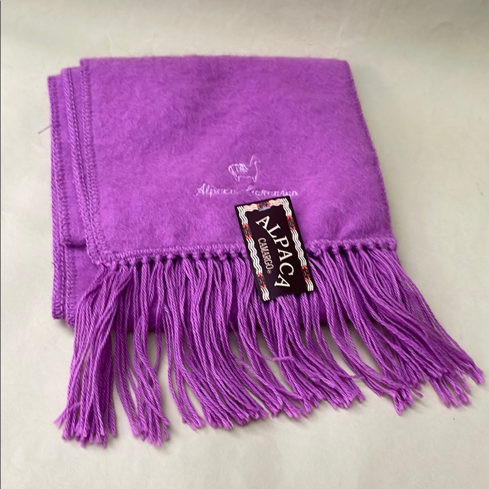 New Vibrant Lilac Purple Alpaca Camargo Scarf with Luxurious Fringe